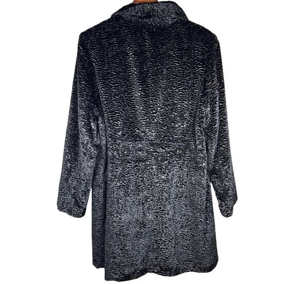 Gallery Black Faux Fur Coat XL Crinkle Texture Holiday Glam Look - Picture 4 of 7